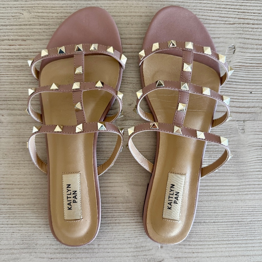 Kaitlyn Pan Studded Strappy Sandals Blush Pink Dusty Mauve